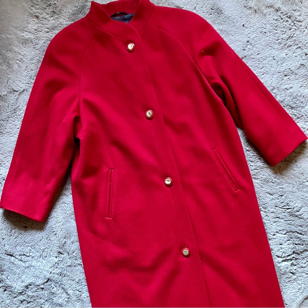 Vintage London Fog Pure Virgin Wool Floor Length Red Maxi Coat Jacket Size 12